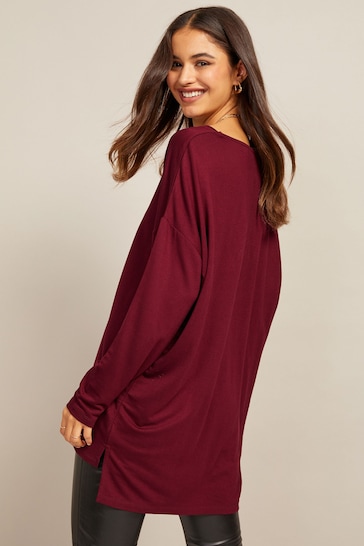 Friends Like These Red Soft Jersey V Neck Long Sleeve Tunic Top