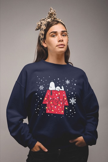 Buy All + Every Oxford Navy Peanuts Christmas Snoopy Festive Lights  Snowflakes Women's Sweatshirt from the Next UK online shop