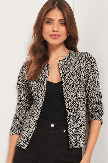 Lipsy Leopard Cropped Long Sleeve Blazer