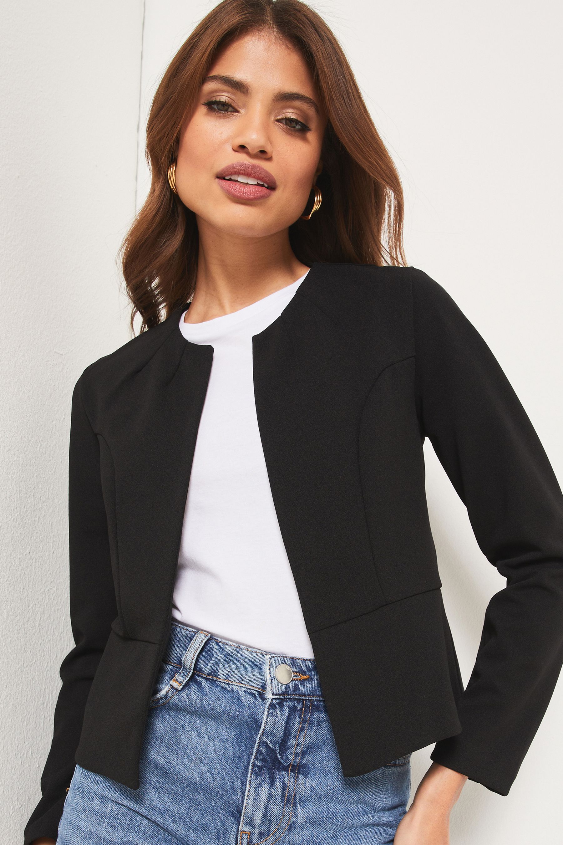 Collarless cropped blazer shop