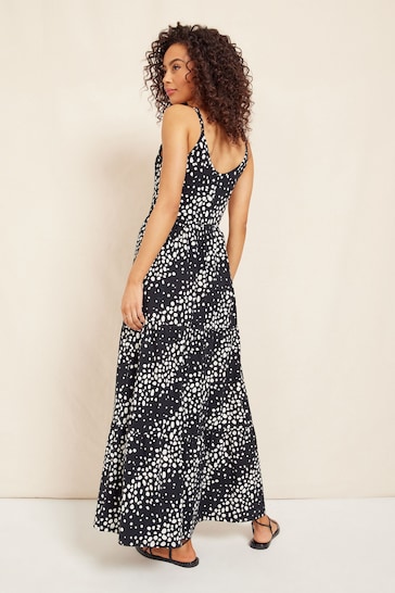 Friends Like These Black Spot Strappy Tiered Scoop Neck Summer Maxi Dress