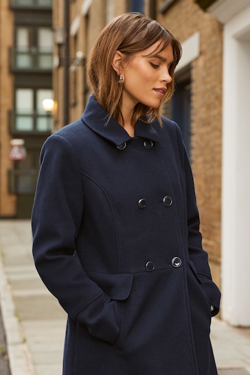 Friends Like These Navy Blue Longline Double Breast Button Dolly Coat
