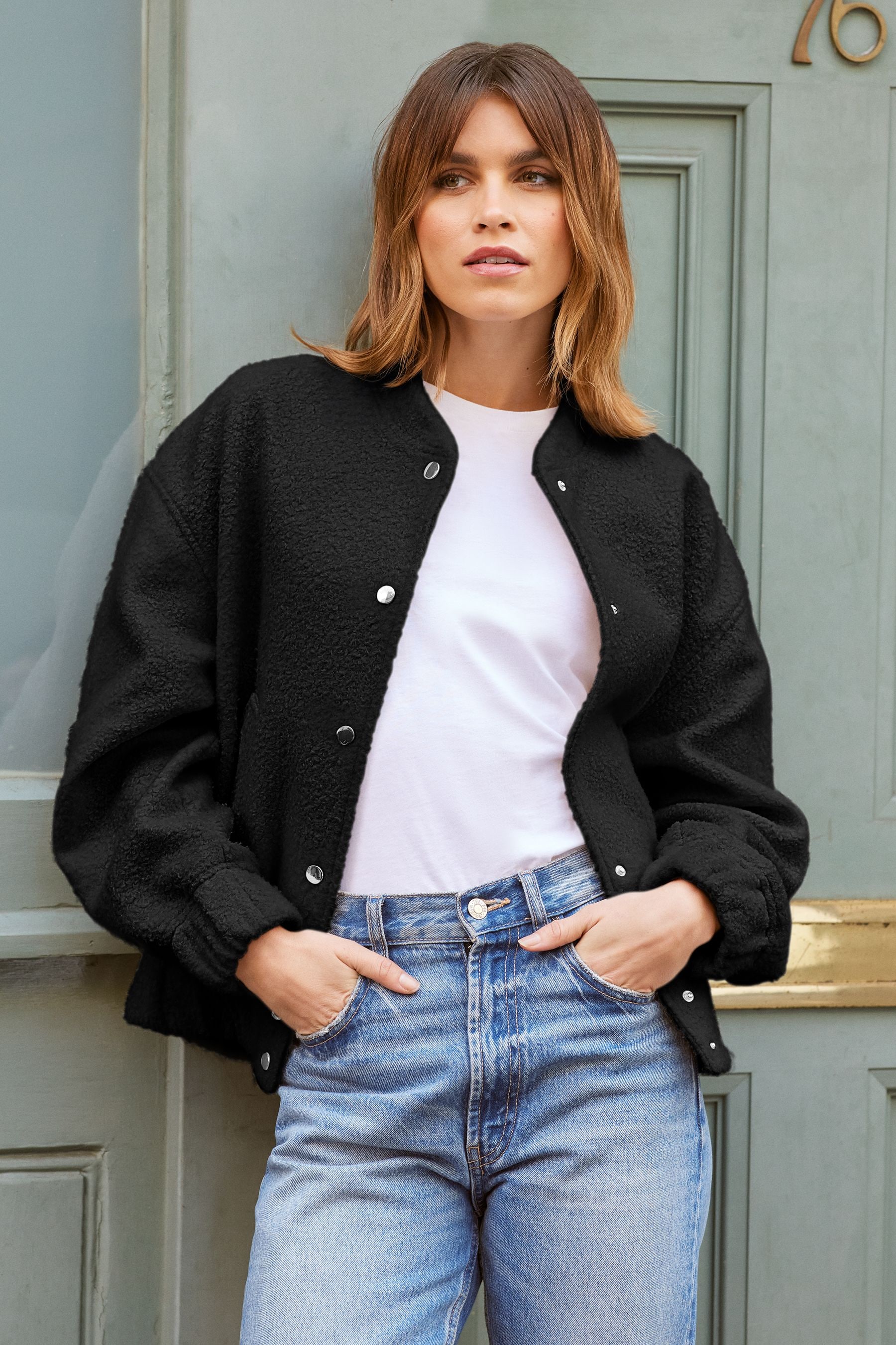 Buy Friends Like These Black Boucle Bomber Jacket from the Next UK