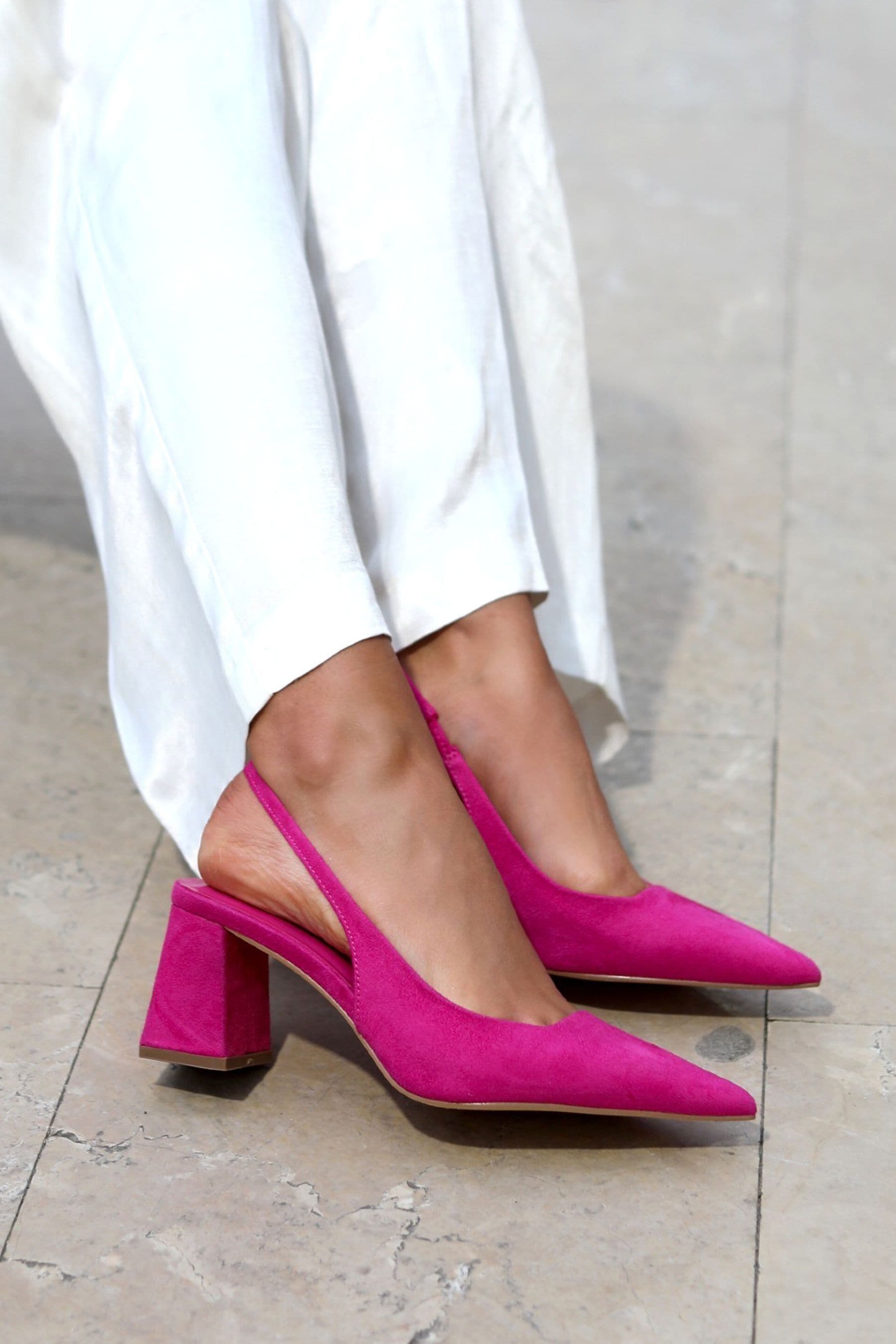 Linzi Fuchsia Pink Elizabeth Slingback Court Shoe With Block Heel