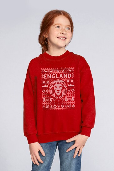 Coto7 Fire Red England Christmas Knit Kids Sweatshirt