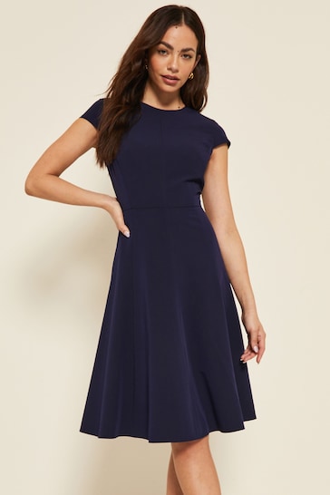 Friends Like These Navy Fit and Flare Cap Sleeve Tailored Dress