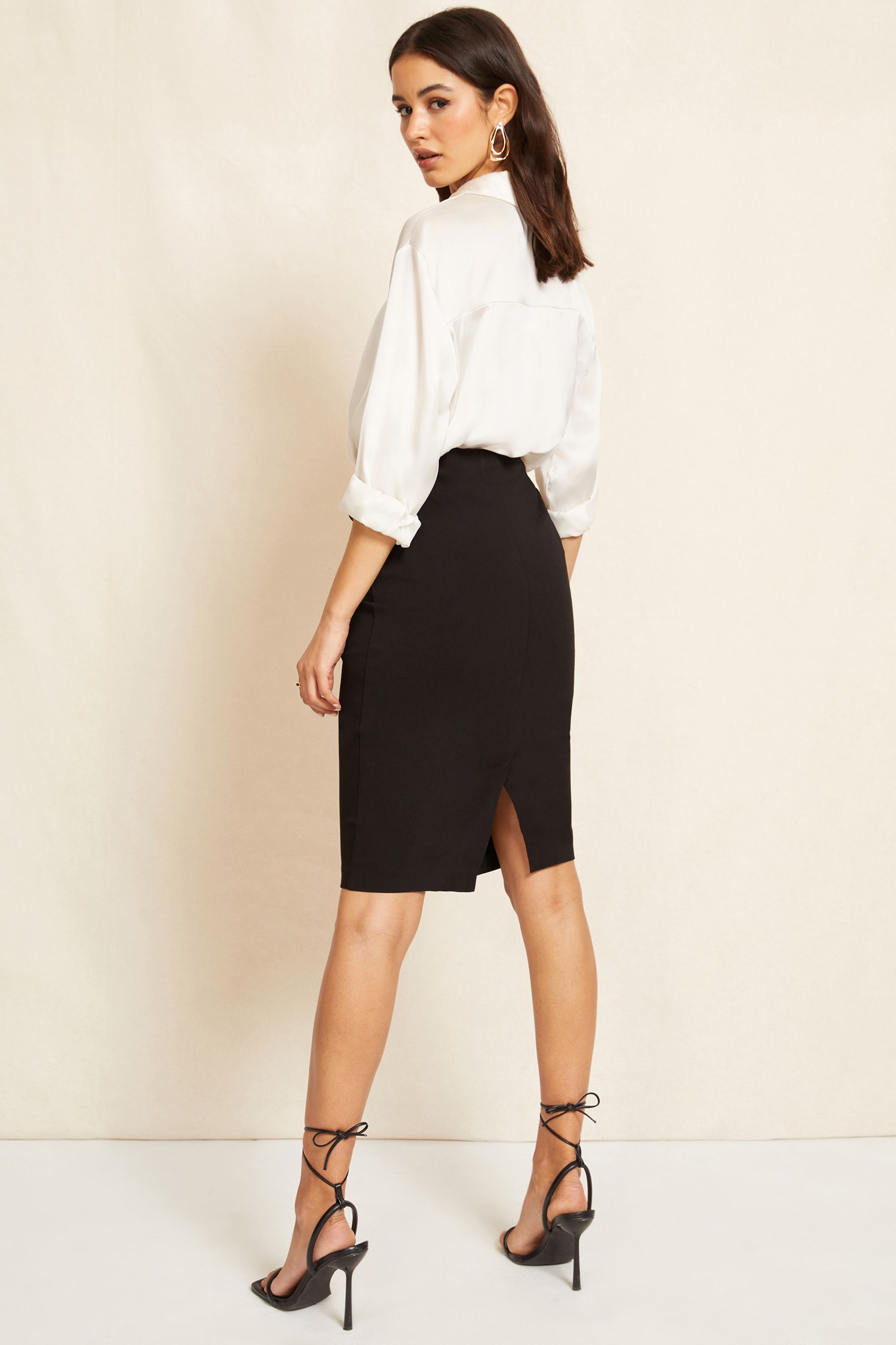 Friends Like These Black Sculpting Stretch Knee Length Midi Skirt