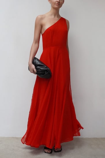 Religion Red One Shoulder Maxi Dress With Full Skirt