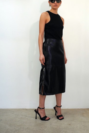 Religion Black Faux Leather Pencil Skirt With Side Zip Detail
