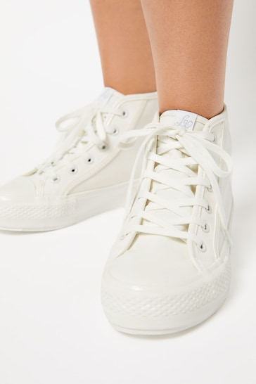 Lipsy Girl White High Top Flatform Lace Up Canvas Trainers