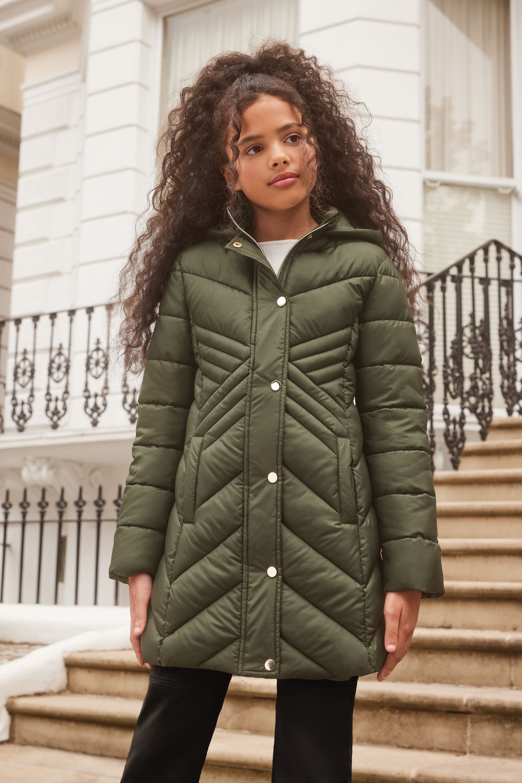 Buy Lipsy Khaki Green Lightweight Longline Padded School Coat from
