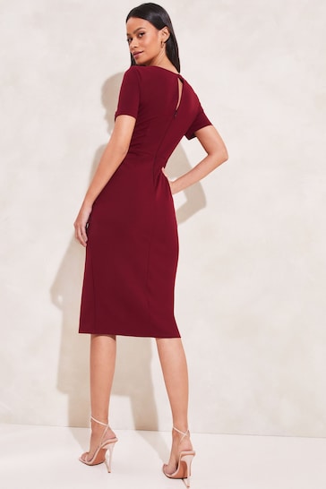 Lipsy Red Short Sleeve Wrap Style Slit Front Bodycon Dress