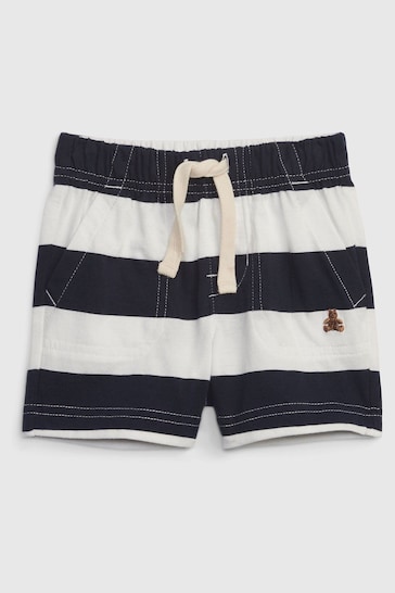 Gap Navy Blue and White Striped Pull On Cotton Shorts Blanc - Baby