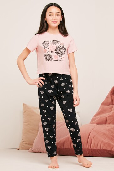 Lipsy Black Short Sleeve Long Leg Pyjamas