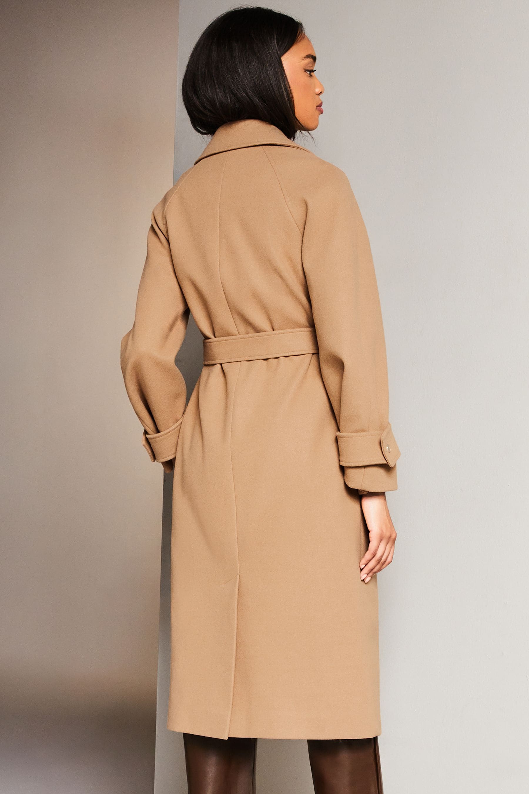Lipsy Camel Belted Smart Wrap Trench Coat