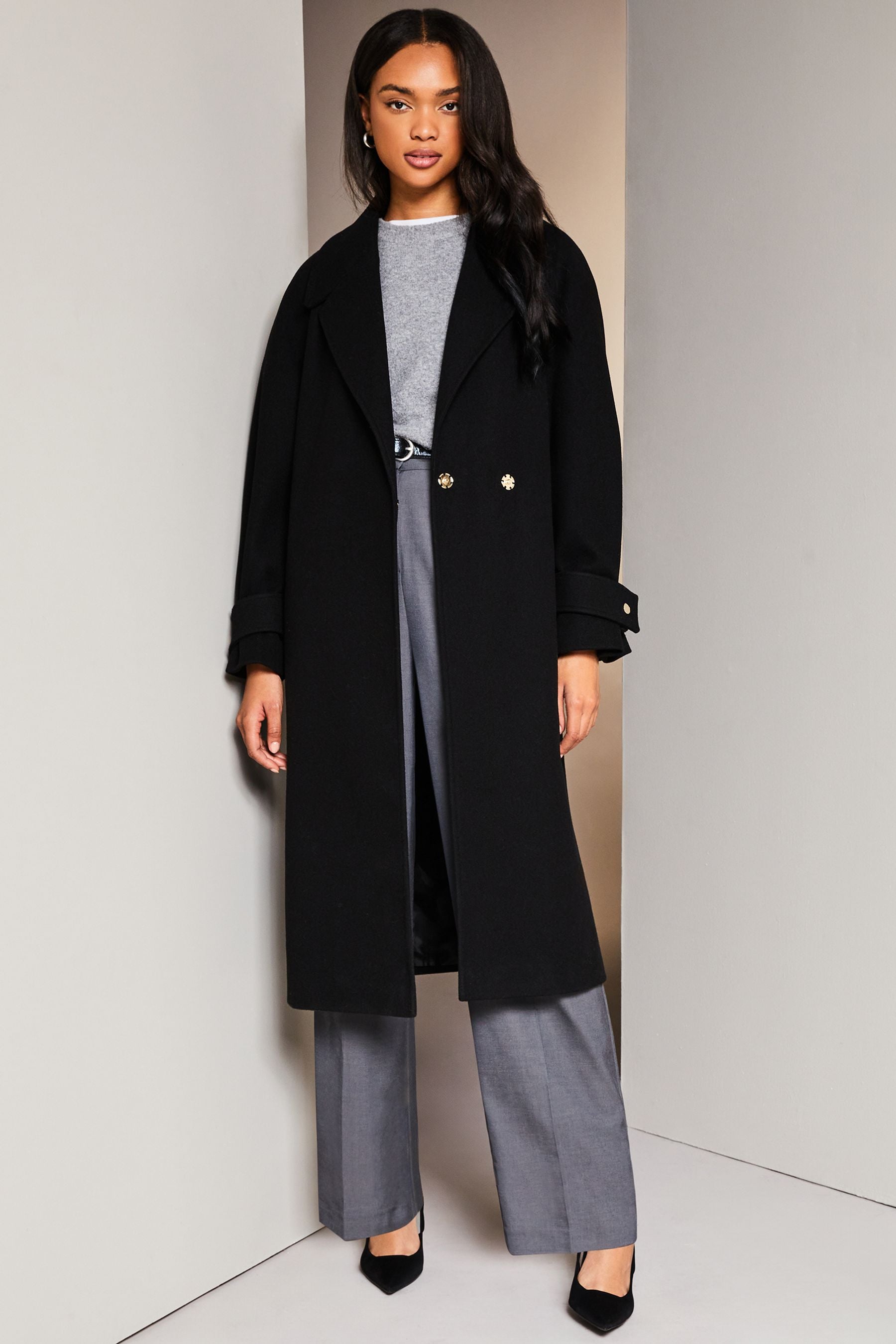 Smart long hot sale black coat