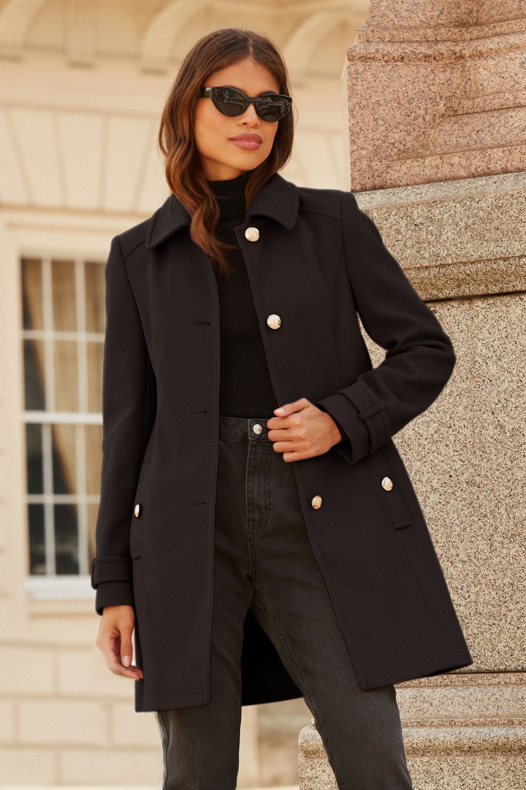 Petite black cheap military coat