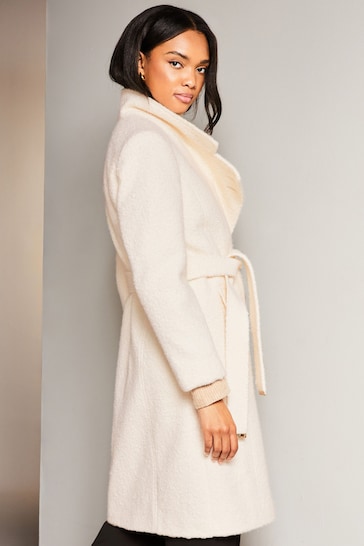 Lipsy Ivory Boucle Smart Wrap Coat