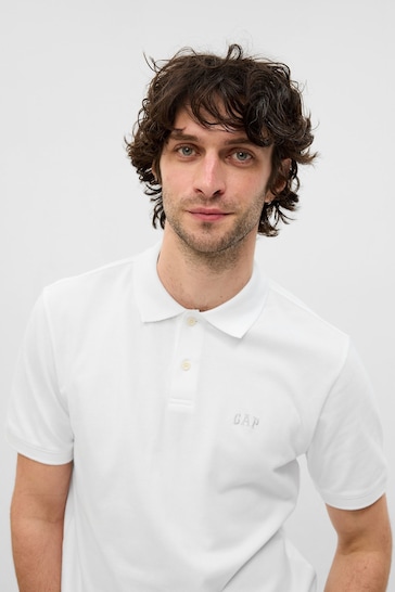 Gap White Logo Pique Short Sleeve Polo Shirt