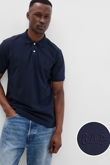 Gap Dark Blue Logo Pique Short Sleeve Polo Shirt