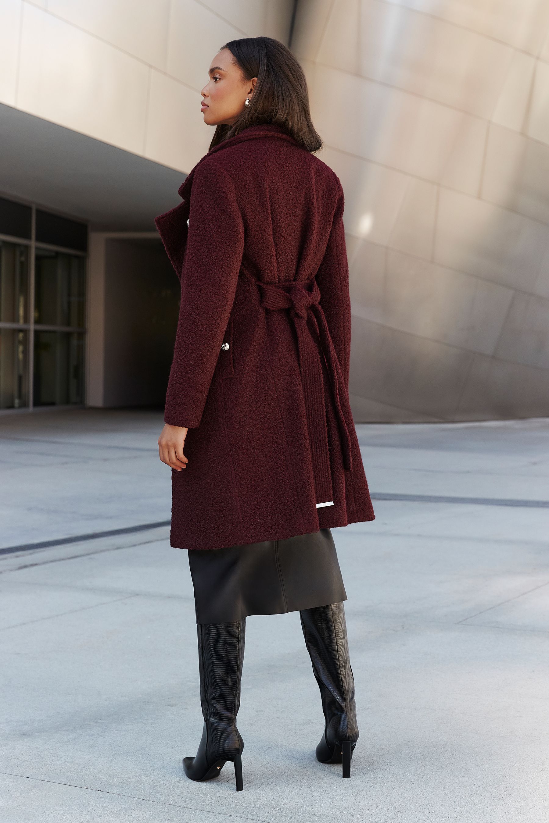 Lipsy Berry Red Petite Boucle Smart Wrap Coat