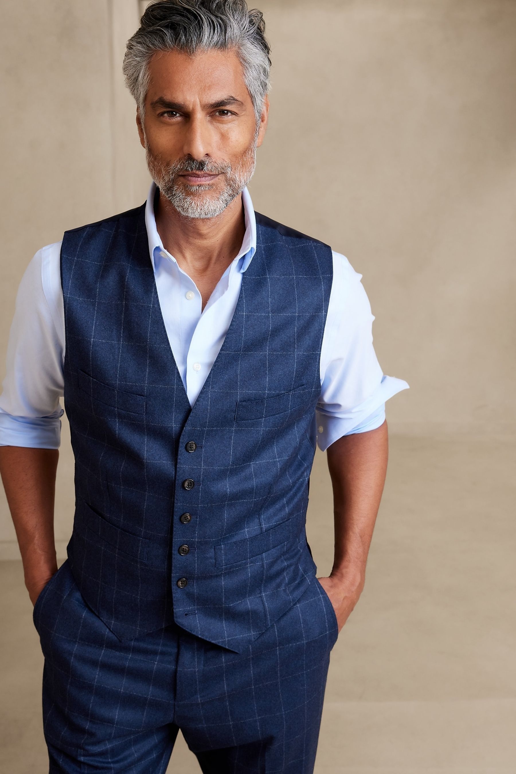 Banana Republic Blue Perfect Flannel Suit Waistcoat