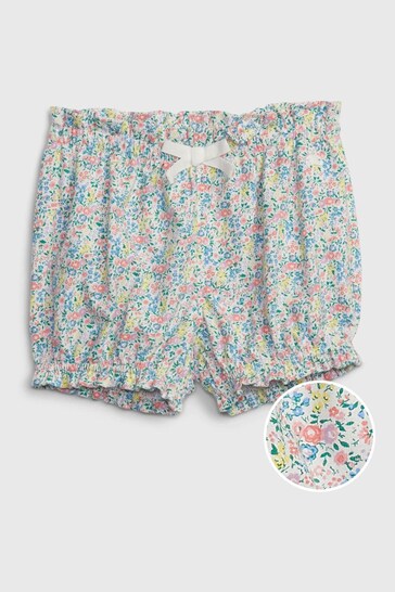 Gap Pink and Blue Ditsy Print Ruffle Hem Organic Cotton Shorts - Baby