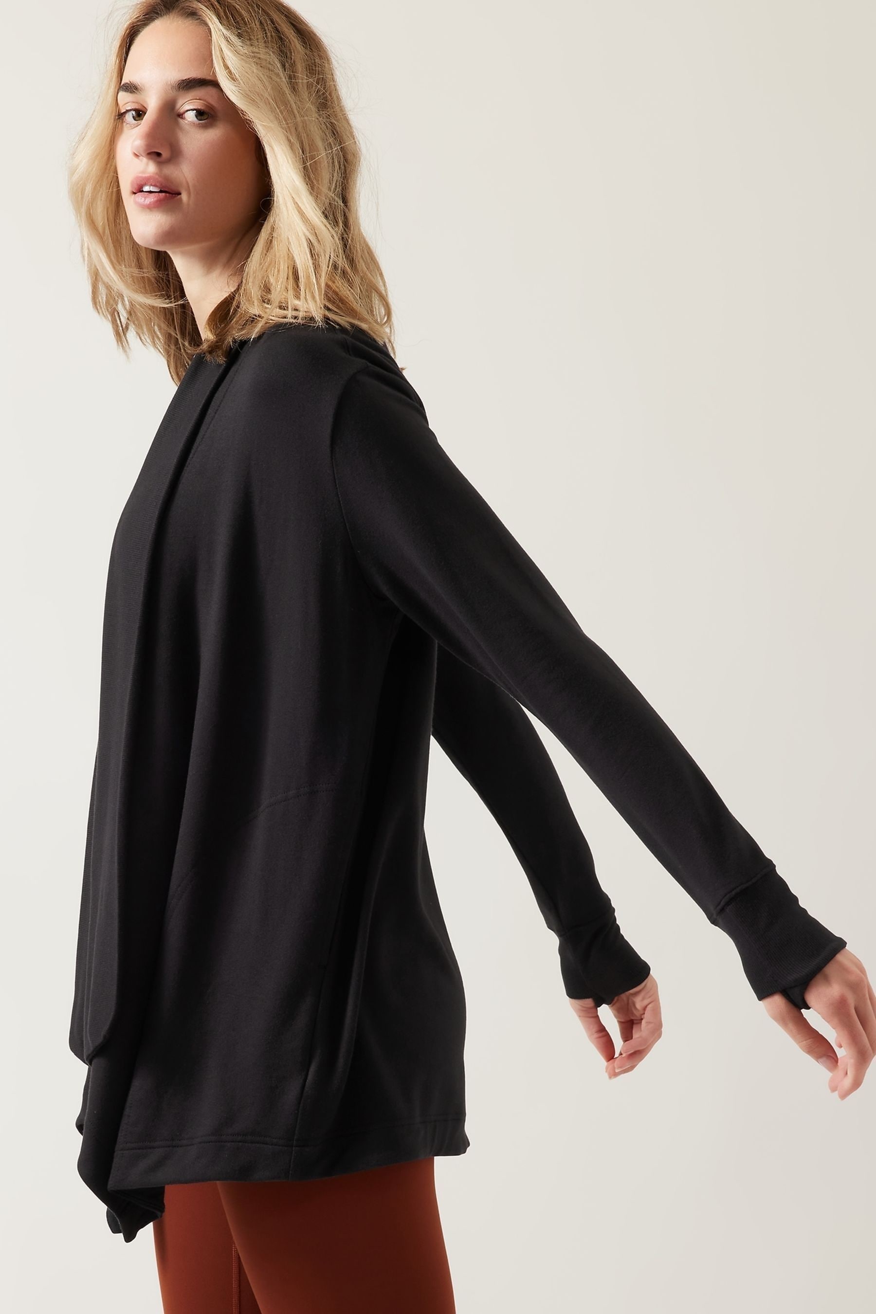 Buy Athleta Black Pranayama Restore Long Wrap Cardigan from the