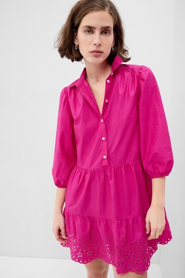 Gap Pink Puff Long Sleeve Shirtdress