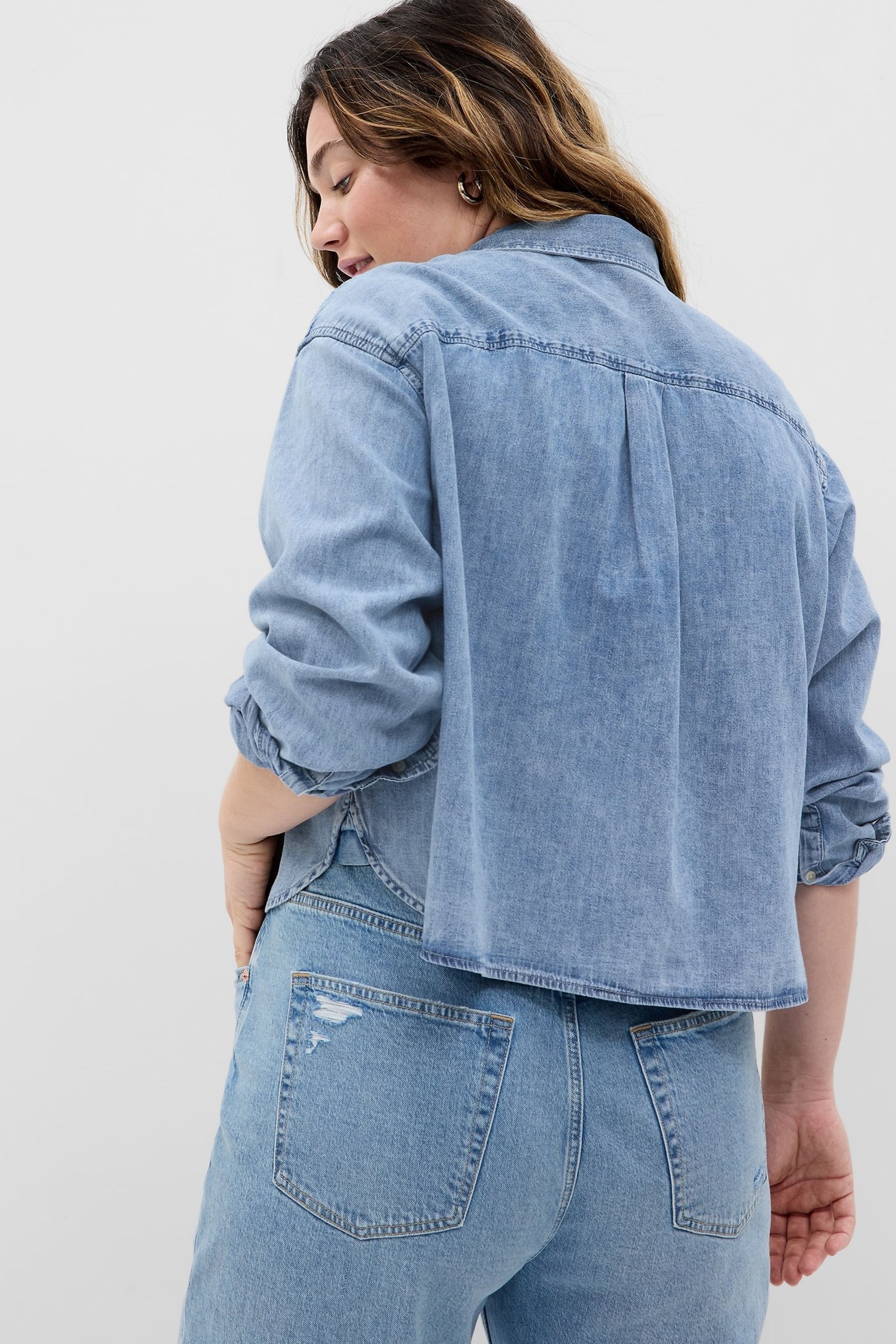 Cropped denim shirt clearance