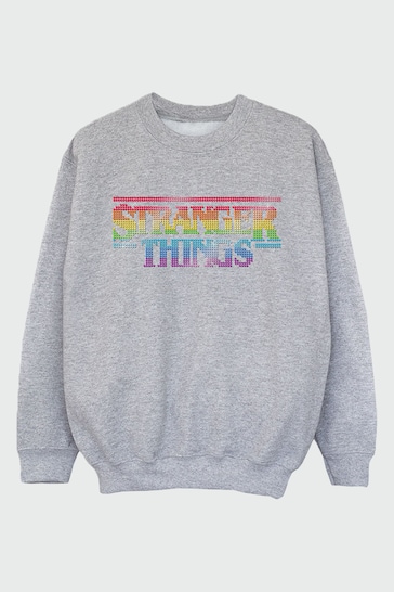 Brands In GREY Netflix Stranger Things Rainbow Dot Logo Girls Heather Grey Sweatshirt