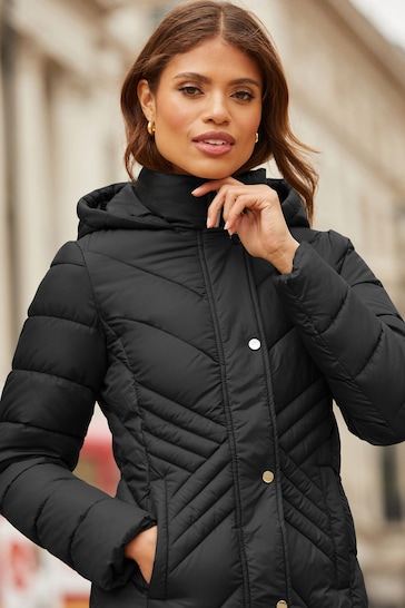 Buy Lipsy Black Chevron Hooded Padded Coat from the Next UK online shop