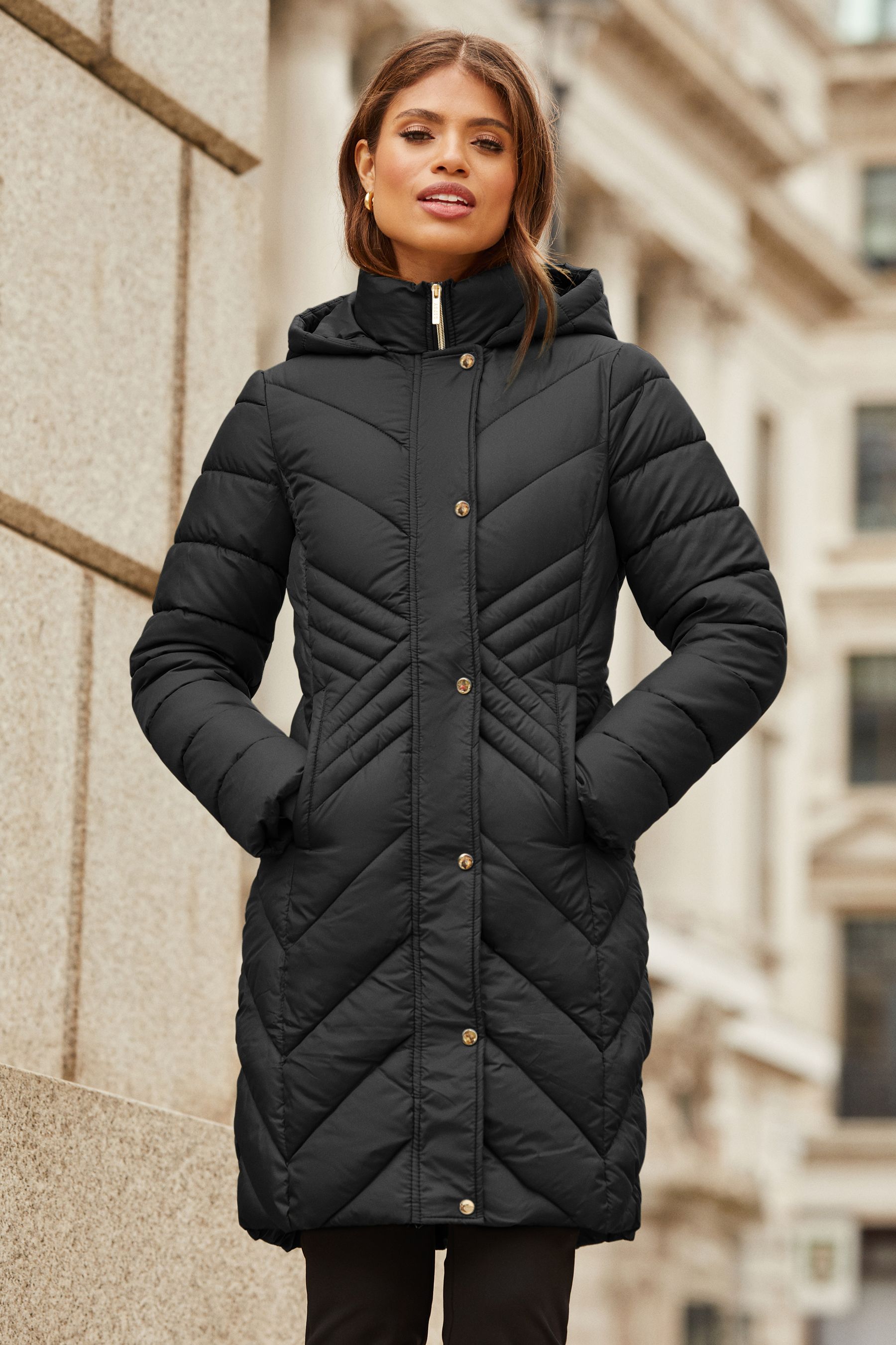 Buy Lipsy Black Chevron Lightweight Padded Coat from the Next UK