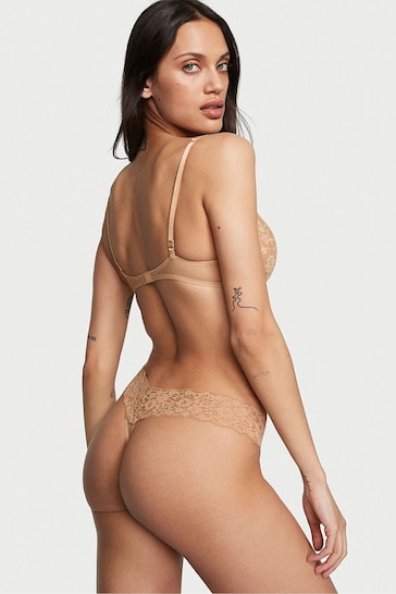Victoria's Secret Praline Nude Posey Lace Waist Thong Knickers