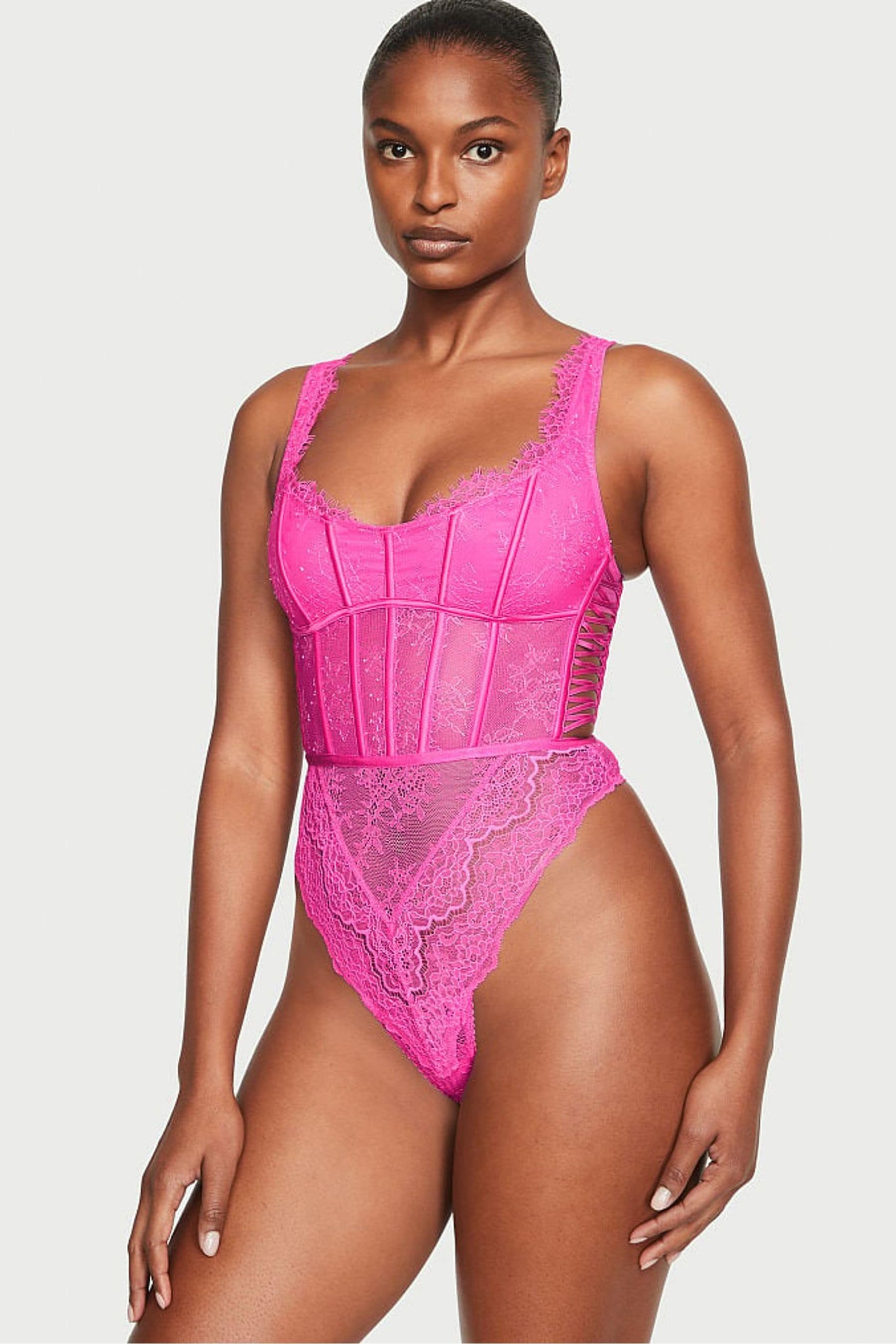 Pink sales lace bodysuit