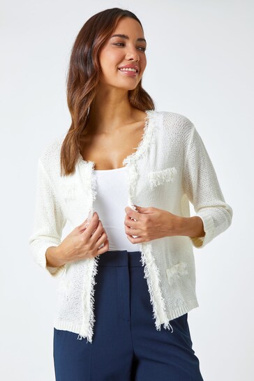 Buy Roman White Short Textured Boucle Cardigan from the Next UK online shop