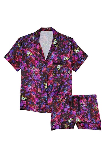 Victoria's Secret Black Moody Floral Satin Short Pyjamas
