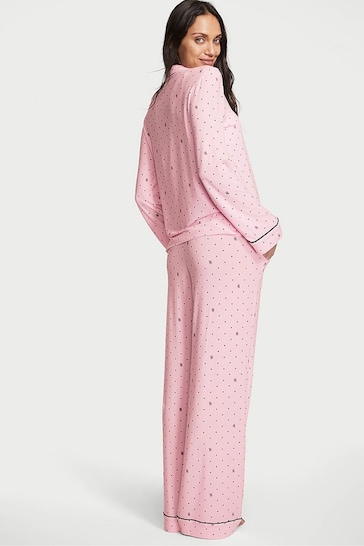 Victoria's Secret Pretty Blossom Pink Logo Pin Dot Modal Long Pyjamas