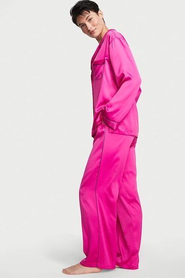 Victoria's Secret Fuschia Frenzy Pink Satin Long Pyjamas