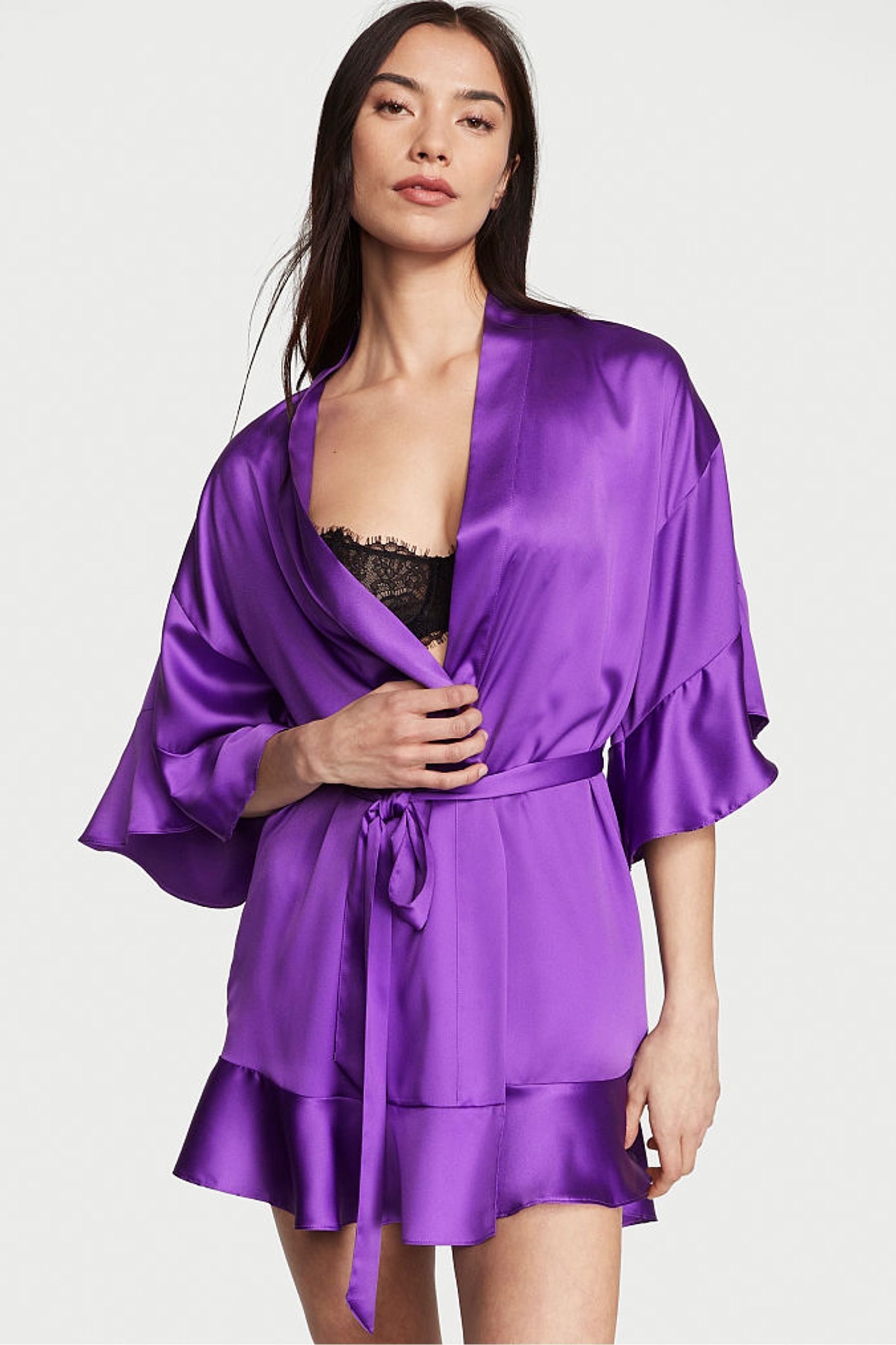 Buy Victoria s Secret Violetta Purple Satin Flounce Satin Robe