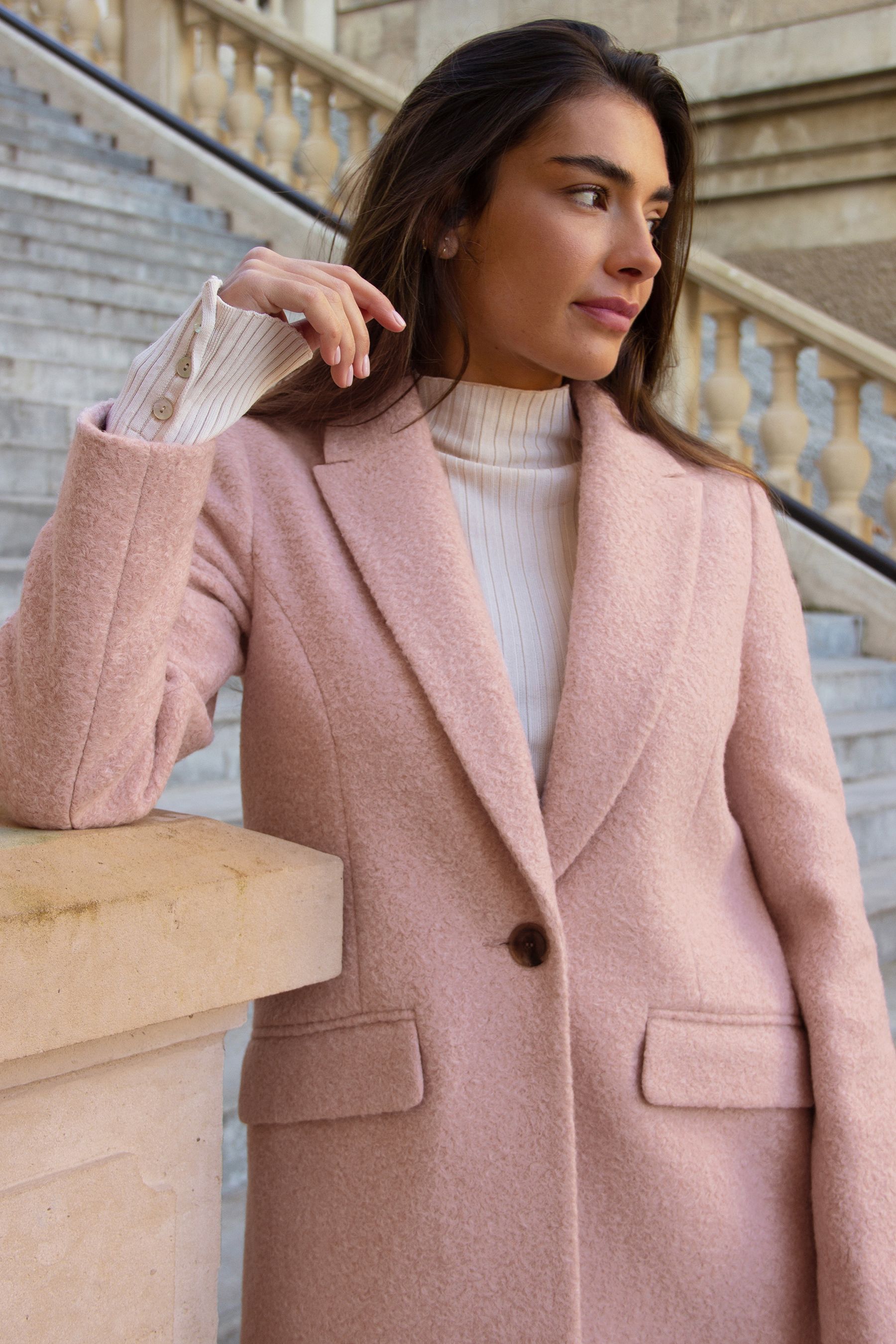 Ladies pink boucle coat top