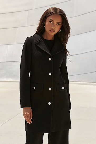 Lipsy Black Button Detail Tailored Longline Coat
