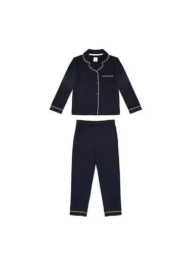 Chelsea Peers Blue Kids Modal Button Up Long Pyjama Set
