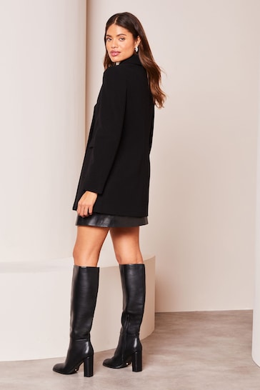 Lipsy Black Hammered Button Dolly Coat