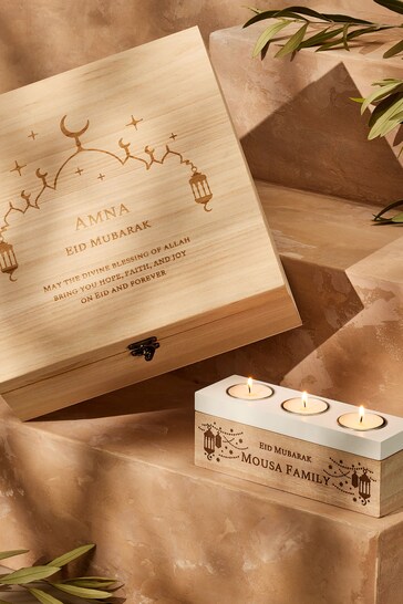 Personalised Eid Triple Tea Light Box by PMC