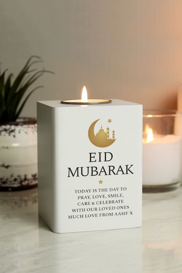 Personalised Eid White Wooden Tea Light Holder by PMC