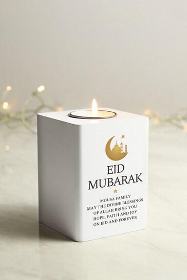 Personalised Eid White Wooden Tea Light Holder by PMC