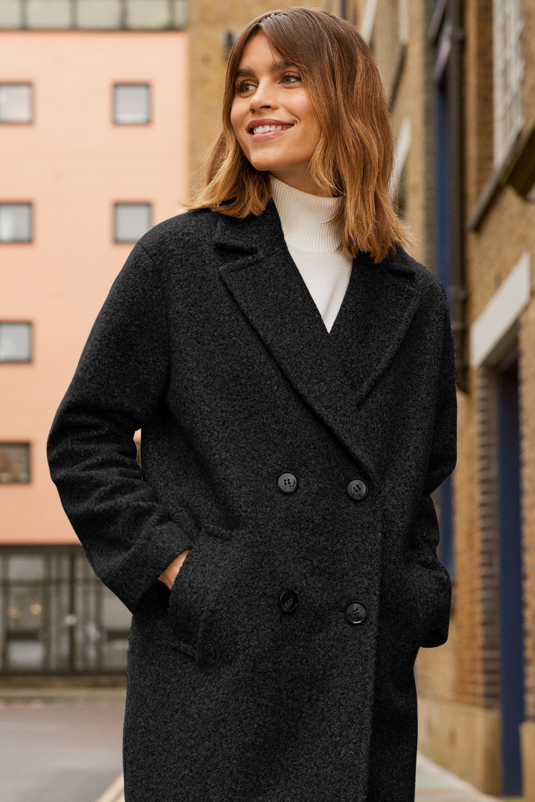 Buy Friends Like These Black Petite Long Lined Boucle Coat from
