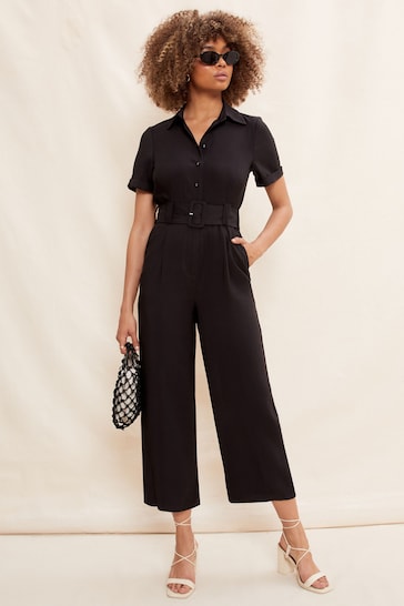 Friends Like These Black Utility Belted Short Sleeve Wide Leg Jumpsuit