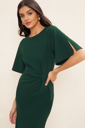 Friends Like These Green Tailored Knot Detail Flutter Sleeve Midi Dress
